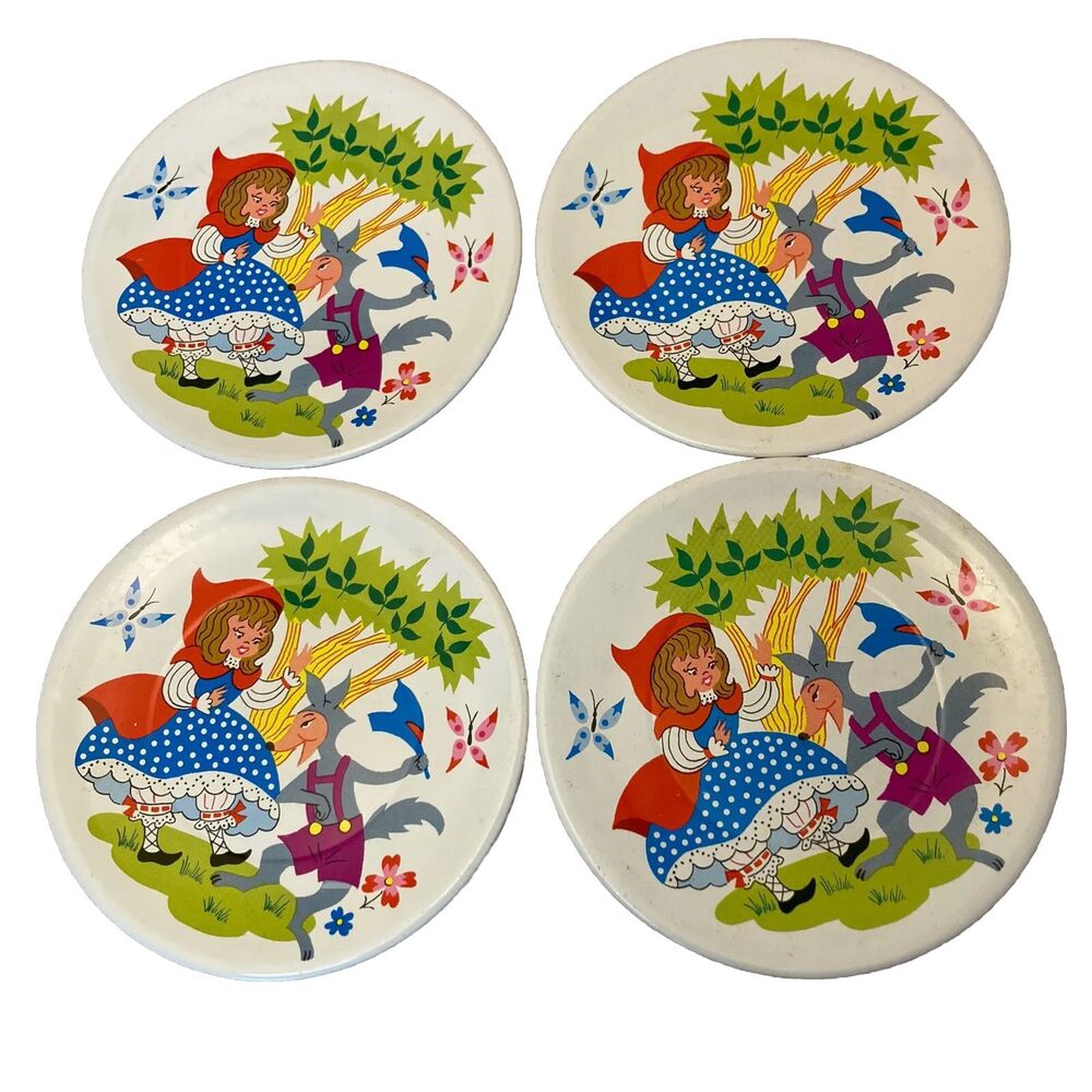 Set of Vintage Little Red Riding Hood Tin Play Plates Great Graphics